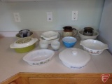 Pyrex, Corning, and Glasbake casserole dishes, Pyrex bowl, Dynaware prep cups,