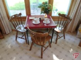 Card table, 3 matching wood chairs and soup tureens and rest on top of table