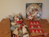Vintage Christmas decorations, angels, tinsel, tree topper