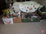 Christmas decorations, tree skirt, lights, 3 boxes, foot locker