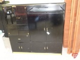 Black lacquer/gold trim entertainment center, coffee table, sofa table,