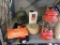 Camping items, canteens, Coleman lantern, (2) cook stoves, pots/pans, poncho,