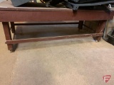 Vintage wood table on rollers18inH x 48inL x 24inD