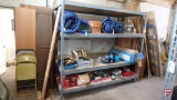 Industrial metal shelving unit with wood shelves, 7ftHx8ftWx4ftD.