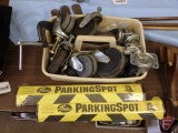 Assortment of casters, C clamp, and (2) ParkingSpot blocks
