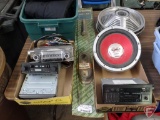 Assortment of car radios, Pioneer, Chevy, JVC, Infinity/Chrysler, Sony Xplod speaker,