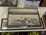 (3) framed vintage prints, largest is 29inx9in. 3 pieces