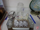 Glass jug with cover, salt cellars/condiment dishes, Lenox swan and Tarragon container