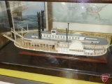 Replica model boat in display case 15inHx30inWx12inD, (2) framed and matted