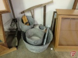 Galvanized tub, pail, water can, buck saw, cutter/peeler
