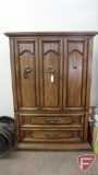 Wood storage cabinet, 2 doors, 2 drawers, inside drawer, 57inHx39inWx19inD