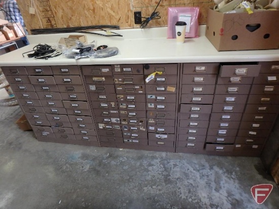 (3) 30-drawer metal paper-ream size filing cabinets/organizers with contents: