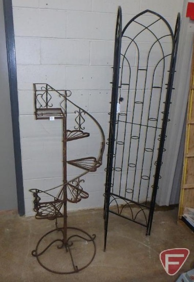 Metal tri-fold divider/candle holder, 72inHx17inW panels and spiral staircase plant stand 52inH and