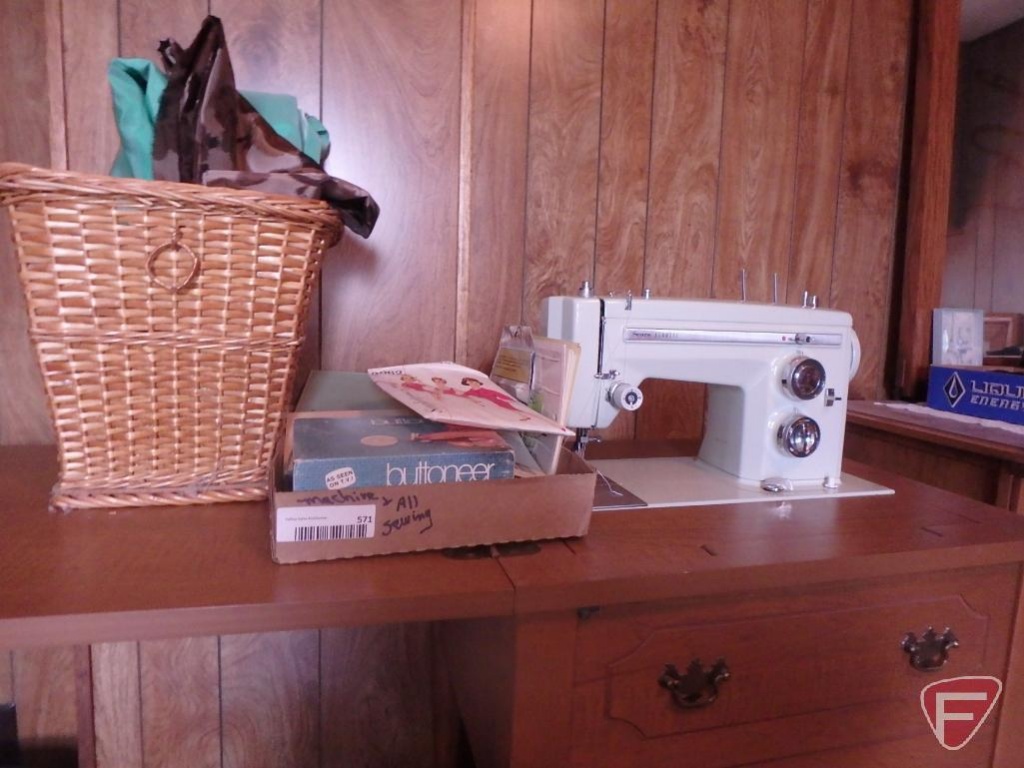 Sears Kenmore Sewing Machine In Cabinet With Attachments