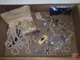 Ladies jewelry, some vintage, earrings, necklaces, pins, Elgin wrist watch