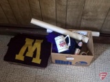 Minnesota sport teams items, Vikings poster with autographs, UofM fringed wool blanket/wall hanging