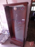 Wood gun cabinet with glass doors, drawer, holds 6 guns, lock/key, 64inHx27inWx12inD