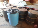 (9) 55 gallon steel drums and (1) poly 55 gallon drum