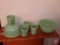 Green jade Fire King swirl cups and bowls. Cups are stained.