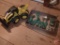 John Deere stock No 590 log skidder, vintage die-cast, and Army men and tanks