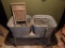 Metal tubs on stand with rug beater and washboard