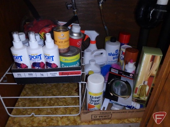 Kitchen cleaners, Sport Fresh, Clorox, all under sink items, contents of 3 boxes