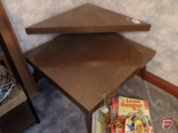 Wood art deco corner table, 22inHx40inW