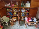 Large assortment of children's toys and books, some vintage, Fisher Price, wood chair, cradle,