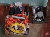 Electrical cords, flashlights, Bass 48 speakers. Contents of 3 boxes
