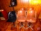 (4) matching brown vinyl bar stools with backs and (2) black matching vinyl (one not assembled)
