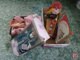 Porcelain dolls, Cabbage Patch doll, barbies, Strawberry Shortcake dinner tray,