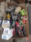 Pliers, tape measures, screwdrivers, pulleys, hog rings, hand saw