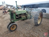 John Deere model B narrow front row crop tractor, 540 PTO, metal spoke rims, motor is stuck