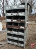 (7) Stackable 3-compartment parts bins, 42