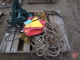 (2) Barrel pumps, SMV signs, rope and pulleys, hose reel, V-belts