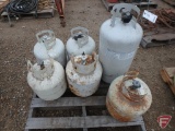 (5) 20 lb. Propane tanks and 40 lb. propane tank, some partially full