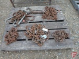 Pallet of chains, log chains, grab hooks and chain binder