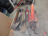 Shovels, post hole digger, post pounder, flag, cone, tile spades