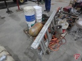Aluminum 6' step ladder, air hose, air tank, 5-gallon cans, plastic pails, bolts