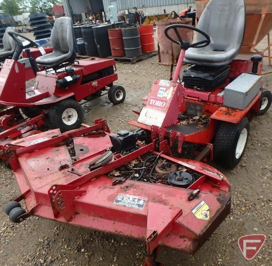 Toro Groundsmaster 62 Twin 62" mower, twin cylinder gas engine, shows 341 hrs (for parts)