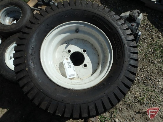 (1) 20x10.00-10 Carlisle Turf Saver tire and rim, 4-bolt 4" pattern
