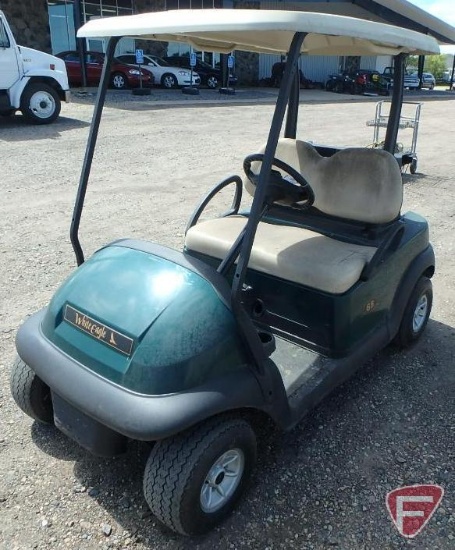 2014 Club Car Precedent green electric golf car with roof, ball washer