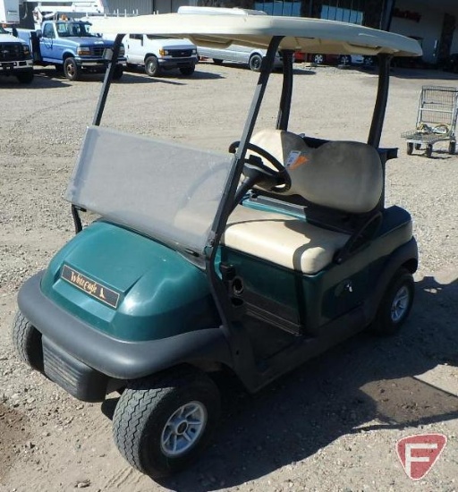 2014 Club Car Precedent green electric golf car with roof, folding windshield, ball washer