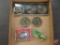 Brass John Deere belt buckles, Christmas set-1990,1991,1992; (2) Fly-in 92-93,