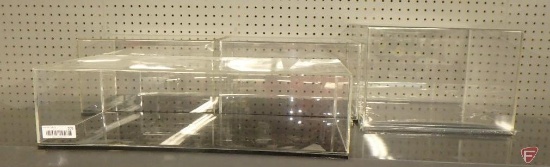 (4) plexiglass showcases, largest is 6.5inHx24inWx10inD, tallest is 10inH. 4 pieces