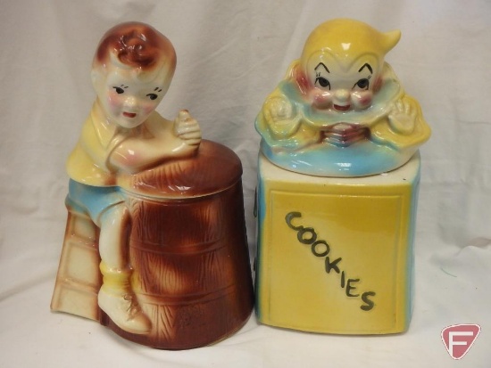 (2)Cookie Jars- Boy with butter churn and clown