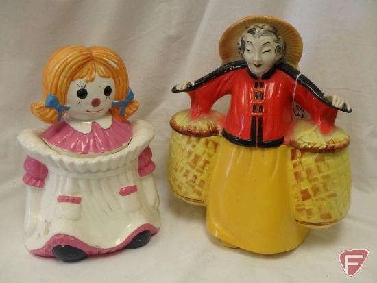 (2)Cookie Jars- Raggedy Ann and Oriental lady