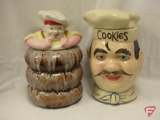 (2)Cookie Jars- Chef and Chef on donuts