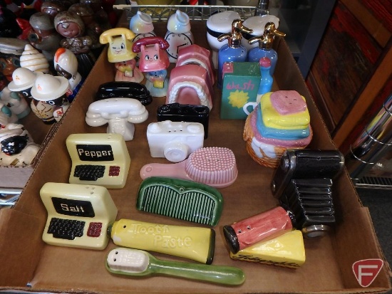 Salt /Pepper shakers; brushes, combs, telephones