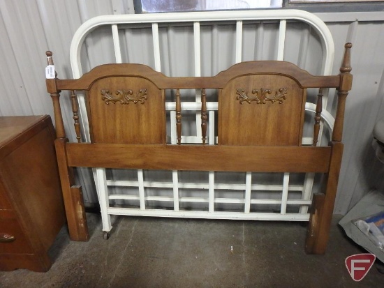 Painted metal headboard and footboard on wheels 54inW, wood headboard 60inW, and one set of rails.